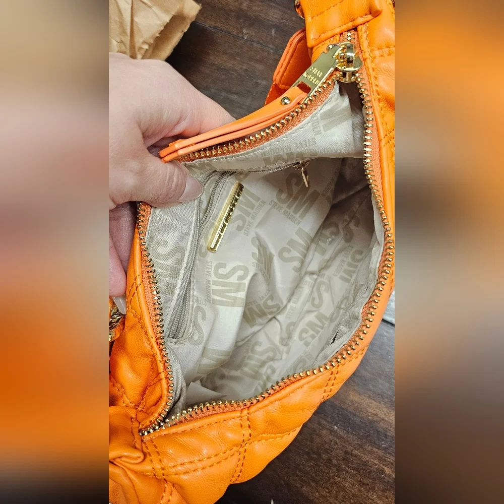Steve Madden Orange Quilted Shoulder Bag Nwot
